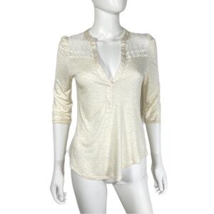 Paper + Tee Crochet Lace 3/4 Sleeve Off Center Knit Top